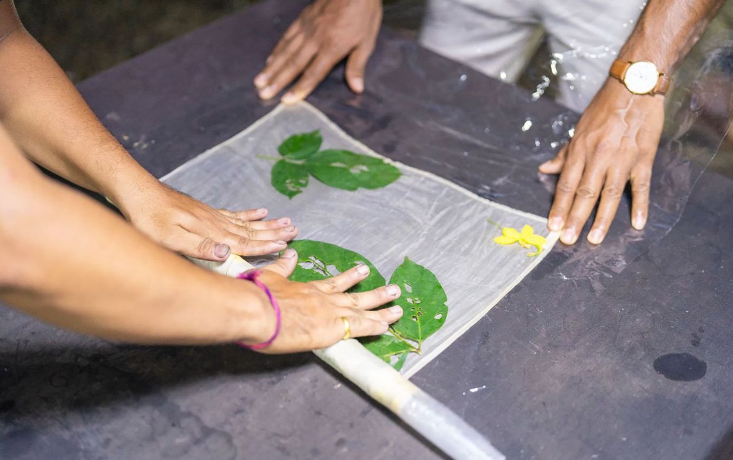 Lotus Farm Leaf and bloom Natural silk eco-printing