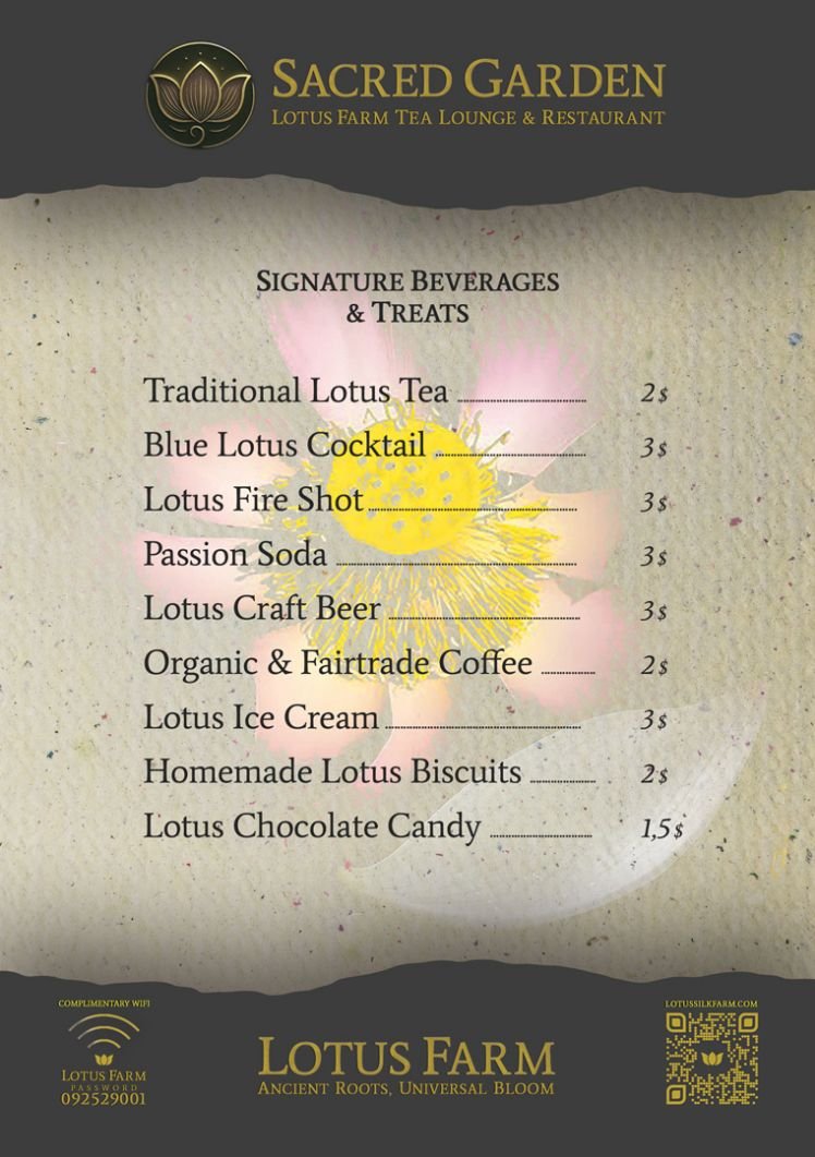 Lotus Farm menu - back